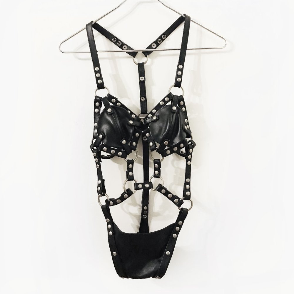 BDSM Bondage Fetish | Harness | Studded Leather Bodysuit | M